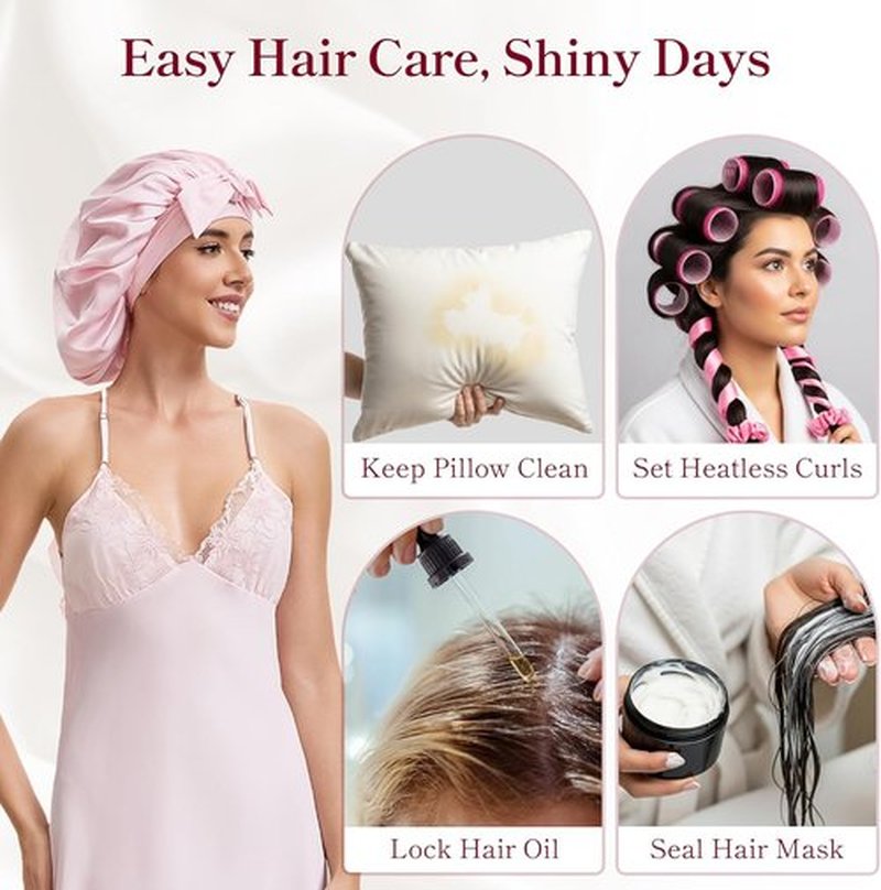 Skiennix Silk Satin Bonnet Hair Wrap - Adjustable Double Layer Sleep Cap for Curly Hair | Women’s Night Cover