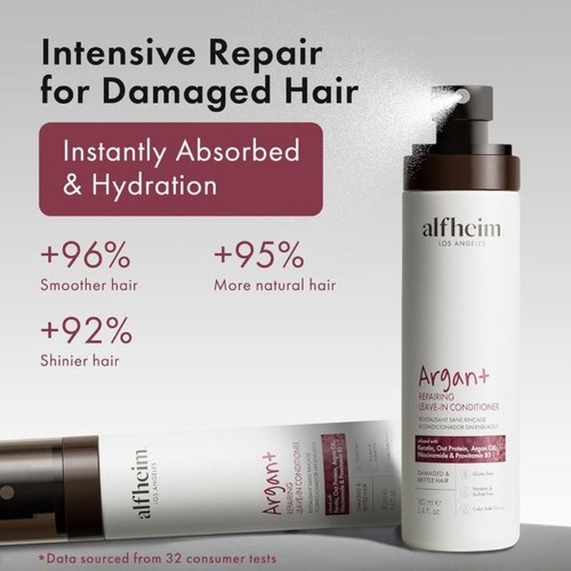 ALFHEIM Argan+ Leave-In Conditioner Spray - Repair Dry, Damaged Hair with Argan Oil & Keratin - 5.4 oz