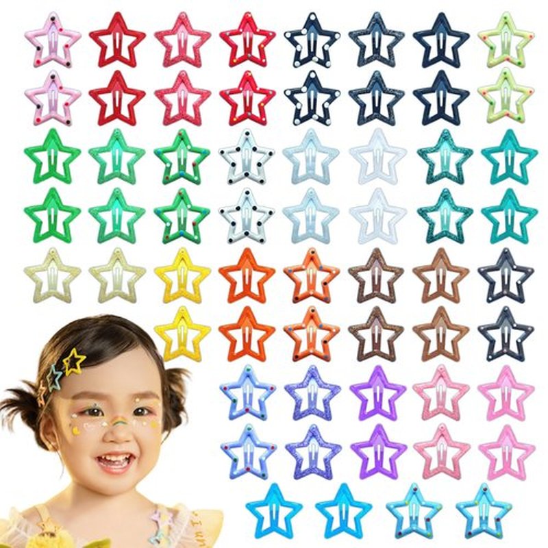 CYBAUG 60 Pcs Y2K Star Hair Clips for Girls – Cute Candy Color Hair Accessories, Star Barrettes for Everyday Wear and Parties
