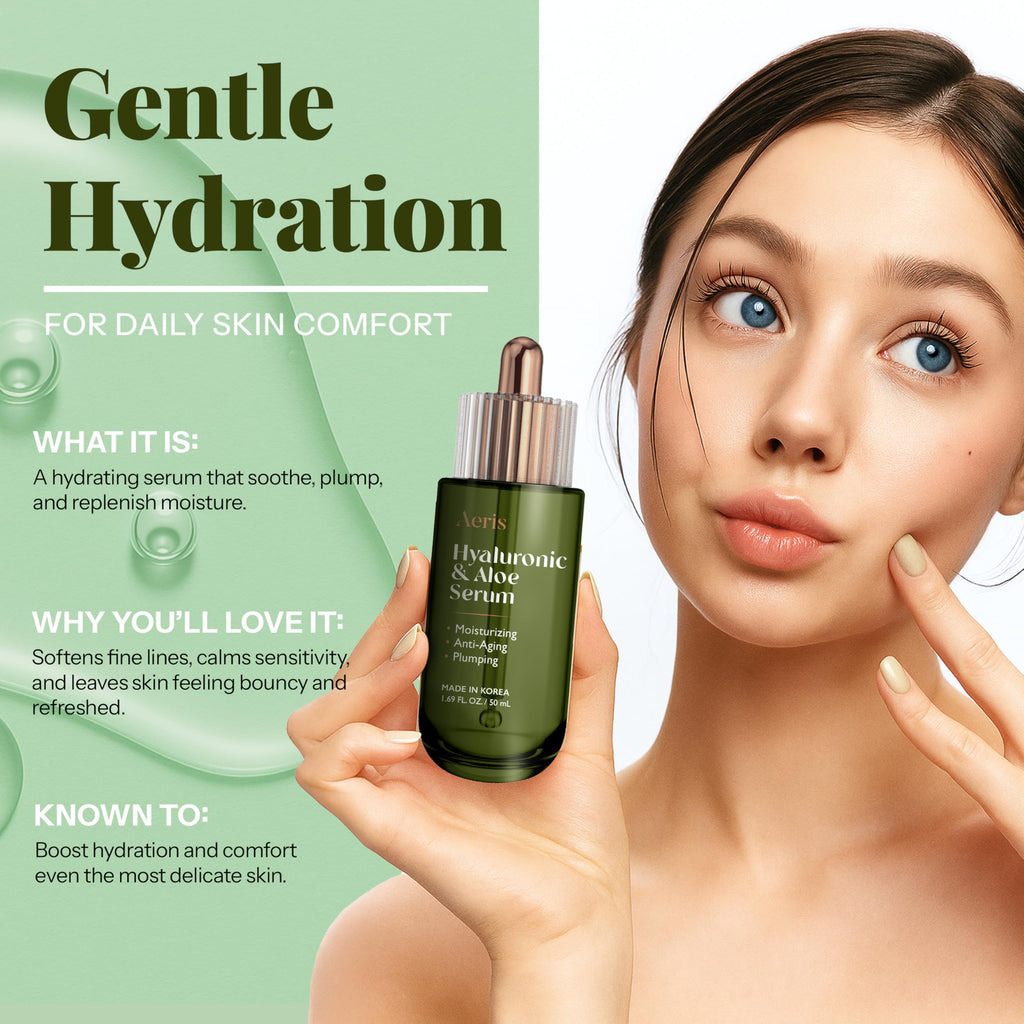 Aeris Hyaluronic Acid Serum for Face with Aloe - Ultra Hydrating & Soothing Formula For Dry, Sensitive Skin – Dermatologist Tested, Anti-Aging, Korean Skin Care – Vegan, Clean Beauty – 1.69 Fl Oz