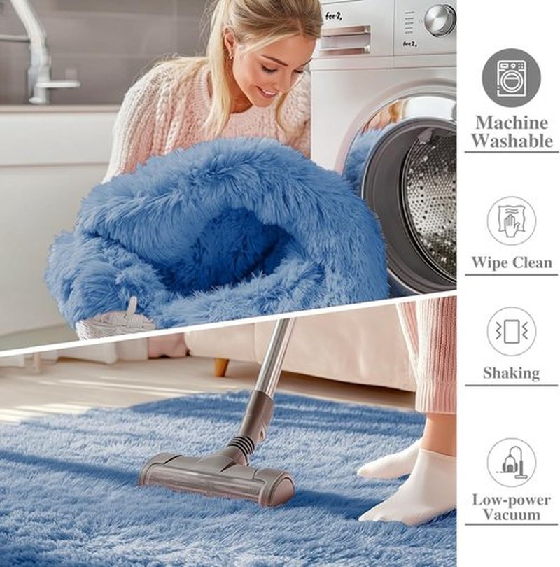 OLANLY Large Area Rug - Soft Fluffy Shaggy Carpet for Living Room & Bedroom | 5x8 ft, Blue