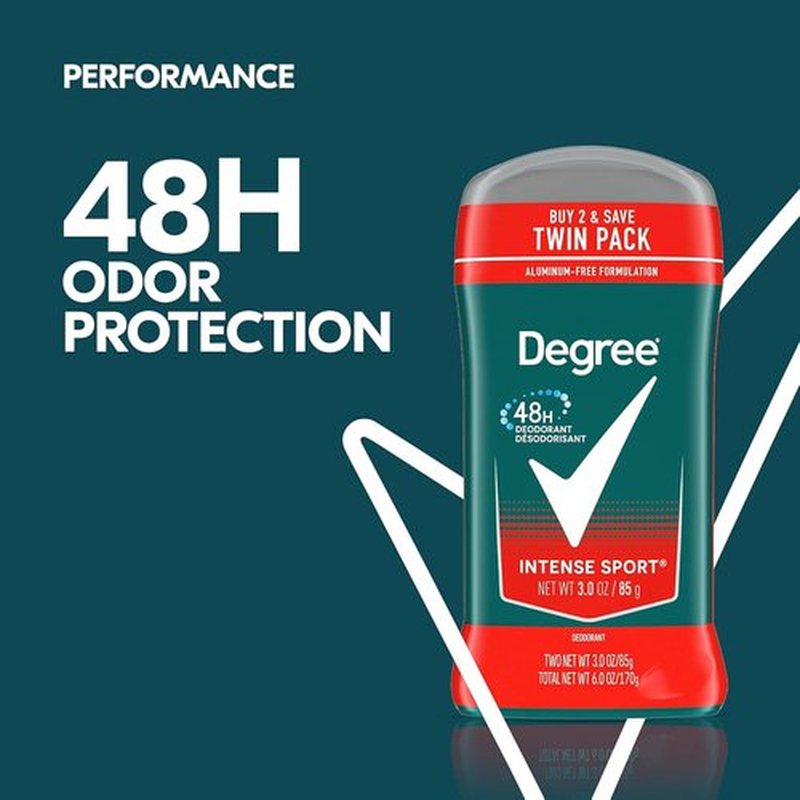Degree Men Original Protection Deodorant - Intense Sport 48-Hour Odor Defense | 3 oz (2 Count)