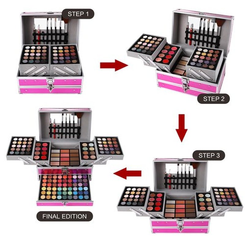 Makeup Gift Set For Women Girls, All in One Full Makeup Kit with Eyeshadow, Lip Gloss, Concealer, Blush, Contour, Highlighter Brushes Liquid Lipsticks Eyebrow Pen Mascara Eyeliner Pencil (Cerise Set)