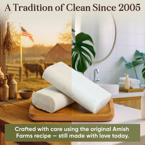 Amish Farms Soap Value Pack– 8 Easy-to-Grip Hydrating Bars (5 oz Each, 2.5 lb) | Cold-Process, USA Made for Sensitive Skin, Face, Hair & Body | Gentle Clean Scent Original Recipe – Tin Tub Collection