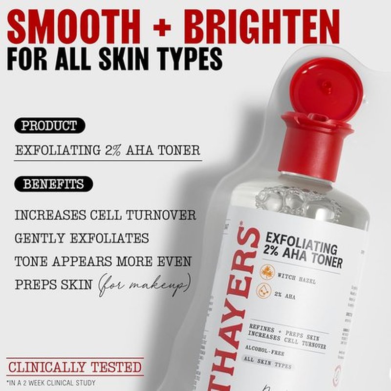 Thayers 2% AHA Exfoliating Toner - Brightening Formula with Glycolic & Lactic Acid | 12 Fl Oz
