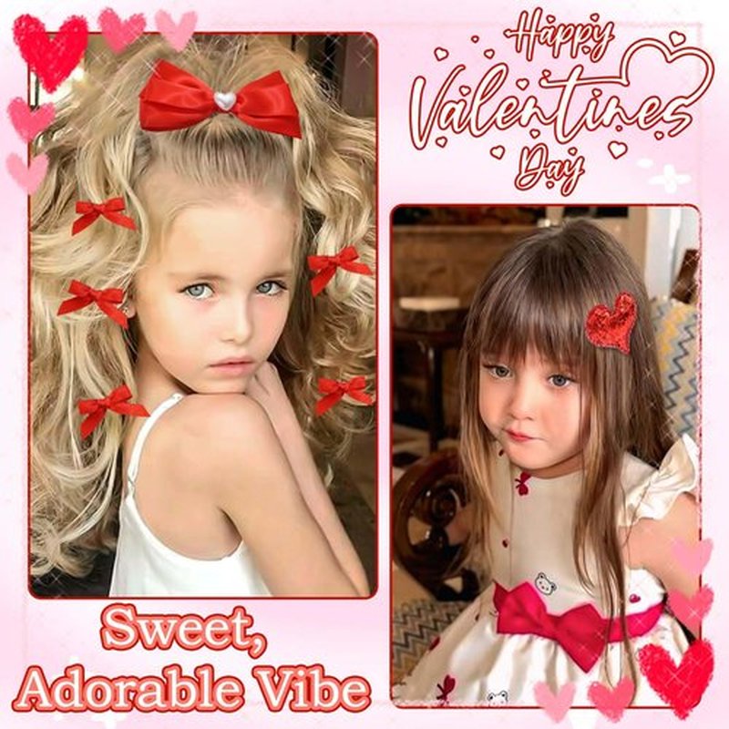 STGDAK Red Hair Bows For Girls Cute Heart Clips Valentines Bow Clip Glitter Sequin Heart Hairpin Mini Bowknot Barrettes Satin Ribbon Bow Valentine's Day Hair Accessoires For Women Girls Party Decor
