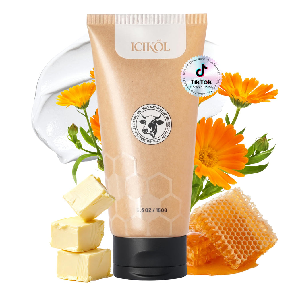ICIKOL Beef Tallow for Skin, Tallow and Honey Balm for Face and Body, 5.3 Oz Large Size Unscented Organic Grass Fed Beef Tallow Face Moisturizer for Women and Men With Dry Sensitive Skin