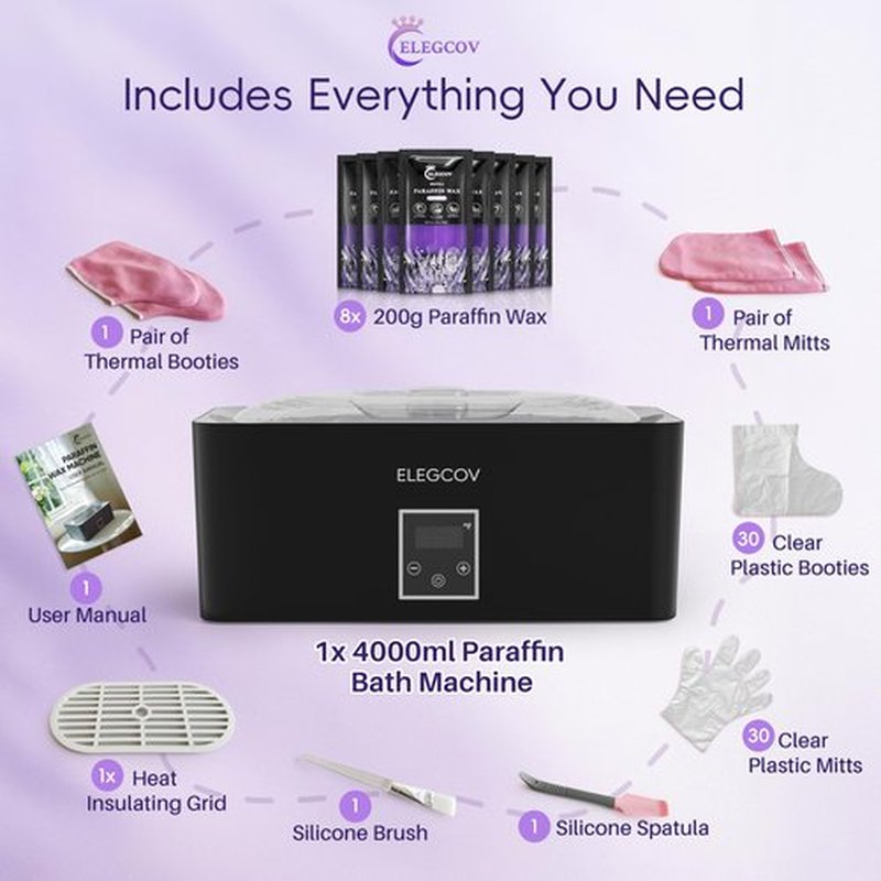 ELEGCOV Paraffin Wax Machine for Hand and Feet - Paraffin Wax Bath 4000ml Paraffin Wax Warmer Moisturizing Kit and Keep Warm Paraffin Hand Wax Machine • Everything in One Kit