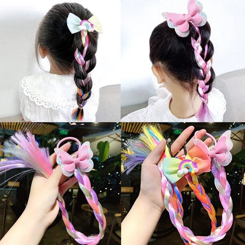 6 Pcs Girls Braid Ponytail Extensions Hairpieces, Colored Braid Hair Extensions Hair Pieces for Kids Little Girls