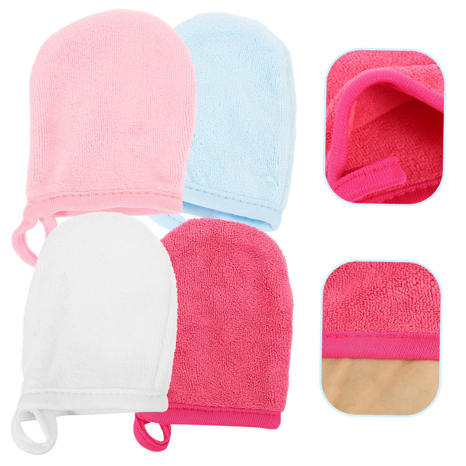 Beatifufu 4Pcs Microfiber Face Wash Gloves Reusable Makeup Remover Mitts Soft Facial Cleansing Cloths for Gentle Daily Skin Care and Makeup Removal