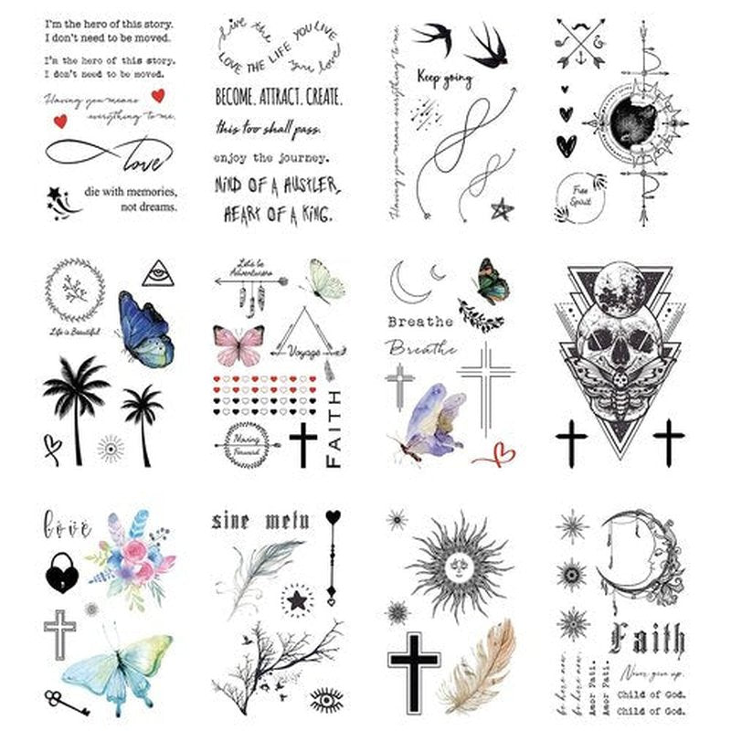Everjoy Bohemian-inspired Realistic Temporary Tattoos for Women and Men - Waterproof, Long-lasting, and Meaningful Tattoo Designs including Butterfly, Moon, Sun, Love, Letters and Words