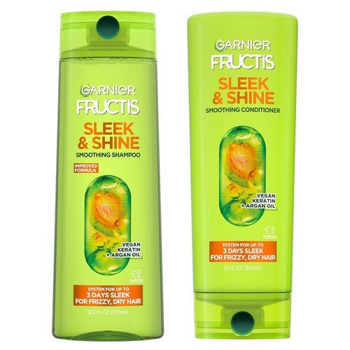 Garnier Fructis Sleek & Shine Shampoo & Conditioner Set - Frizz Control with Plant Keratin & Argan Oil | 22 Fl Oz & 21 Fl Oz