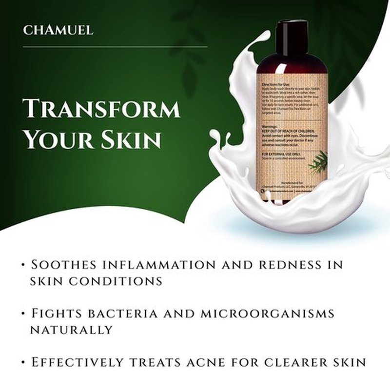 Chamuel Tea Tree Body Wash - Made With Natural Ingredients To Fights Itchy Skin, Body Odor, Athlete's Foot, Jock Itch & Toenails Issues - Organic Scented - Men & Women (11.8oz) 2-Pack