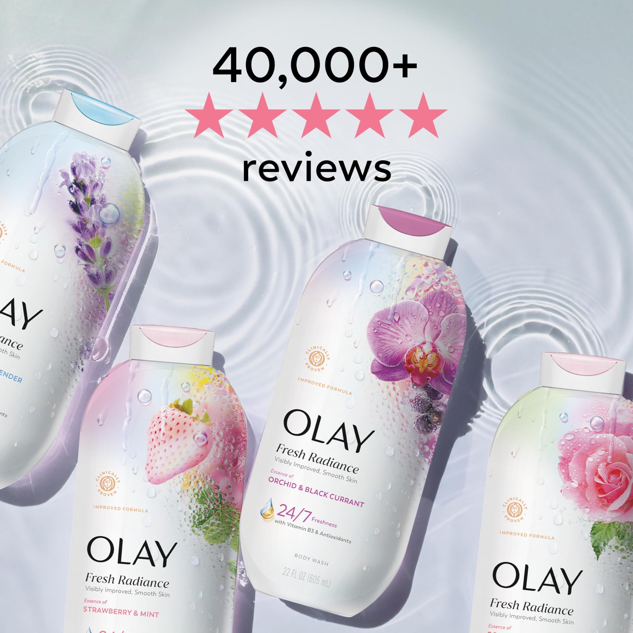 Olay Body Wash for Women, Fresh Radiance, 24/7 Skin-Loving Freshness, Visibly Radiant, Plant Based Cleansers, Vitamin B3 & Antioxidant Blend, For All Skin Types, Black Cherry & Vanilla Scent, 22 fl oz