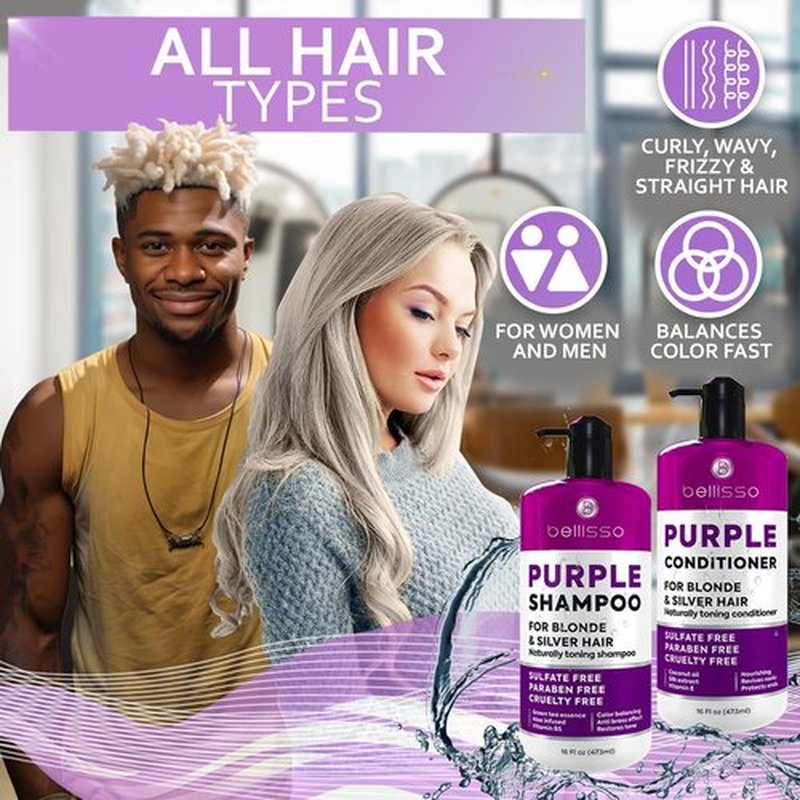Skiennix Purple Shampoo and Conditioner Set - Sulfate & Paraben Free Toner for Platinum Blonde, Silver & Grey Hair (2 x 16 fl oz)