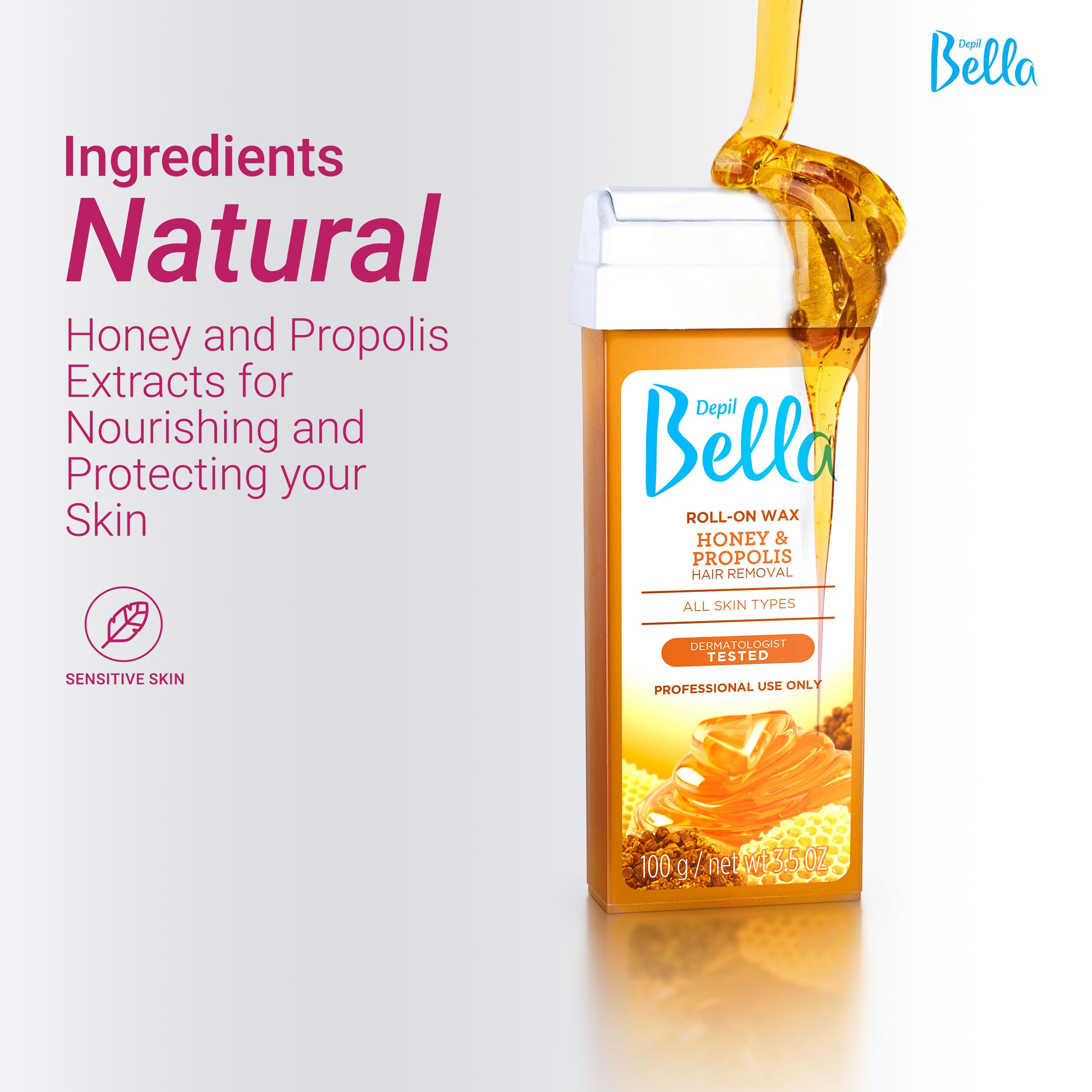 DEPIL BELLA Wax Kit for Hair Removal, All-in-One Wax Roller with Honey and Propolis, Suitable for All Body Parts, Long-lasting Results, Dermatologist Tested, Unisex, Sensitive Skin