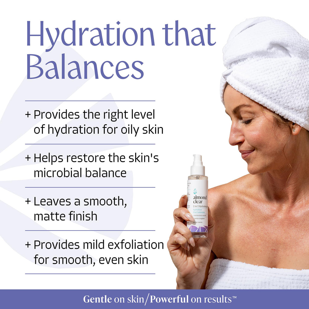 Almond Clear 2-in-1 Hydrating Gel | Lightweight Mandelic Acid Moisturizer for Oily, Blemish-Prone Skin | Aloe Vera, Squalane, Hyaluronic Acid, Mandelic Acid, Bakuchiol | 4 oz