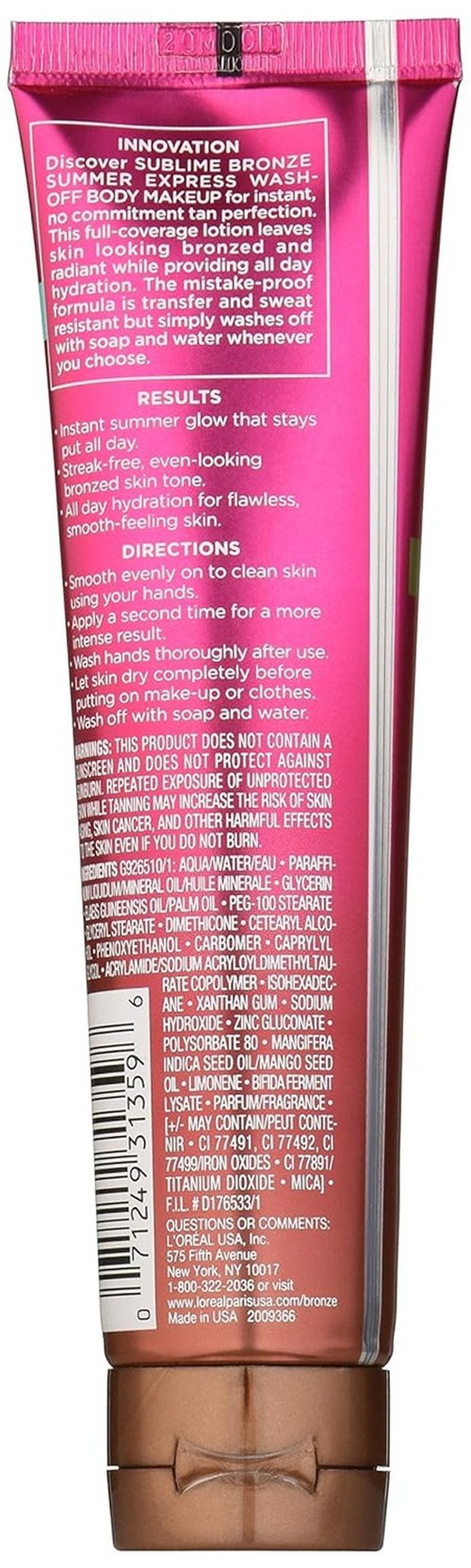 L'Oréal Paris Sublime Bronze Body Makeup Lotion - Medium Shade | Quick-Dry Formula, 3.55 fl. oz.
