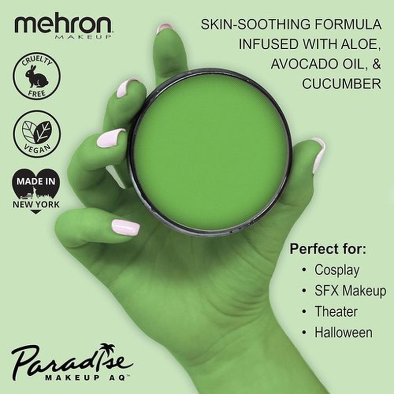 Mehron Makeup Paradise AQ Refill - Water Activated Face & Body Paint for Stage, Cosplay | 1.4 oz - Light Green