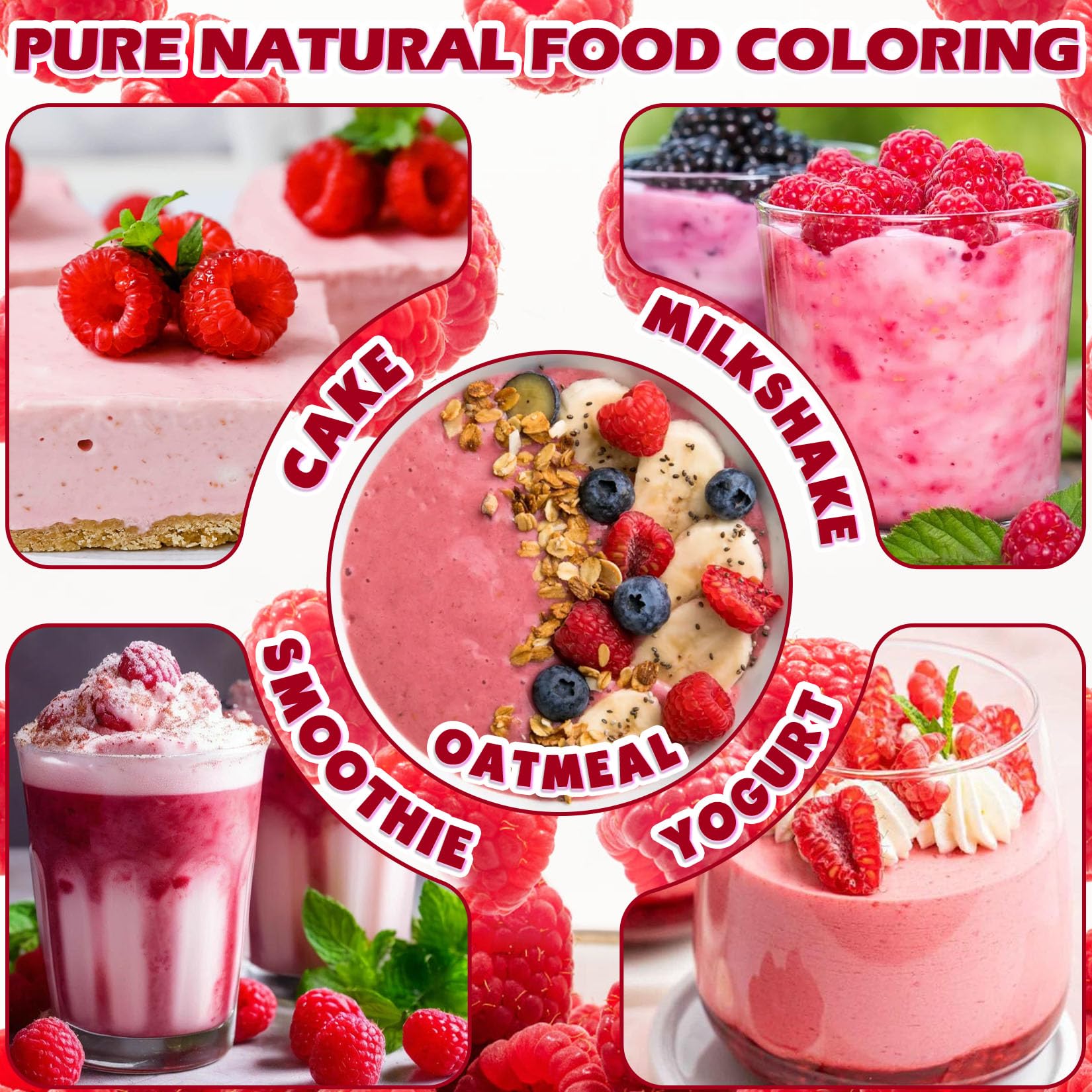 Raspberry Powder - 100% Natural Freeze Dried Raspberry Powder, No Additive Natural Food Coloring, Ideal for Baking, Smoothies, Beverages, Yogurt Bowls, Non-GMO, Vegan - 3oz