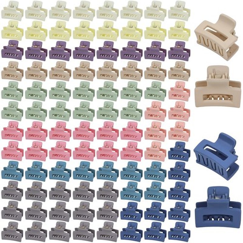 Dizila 100 Pieces 2.5cm/0.1" Candy Color Small Non-slip Rectangle Plastic Hair Claws Clips Mini Hair Clamps Barrettes Hair Accessories for Women Girls Teens Kids