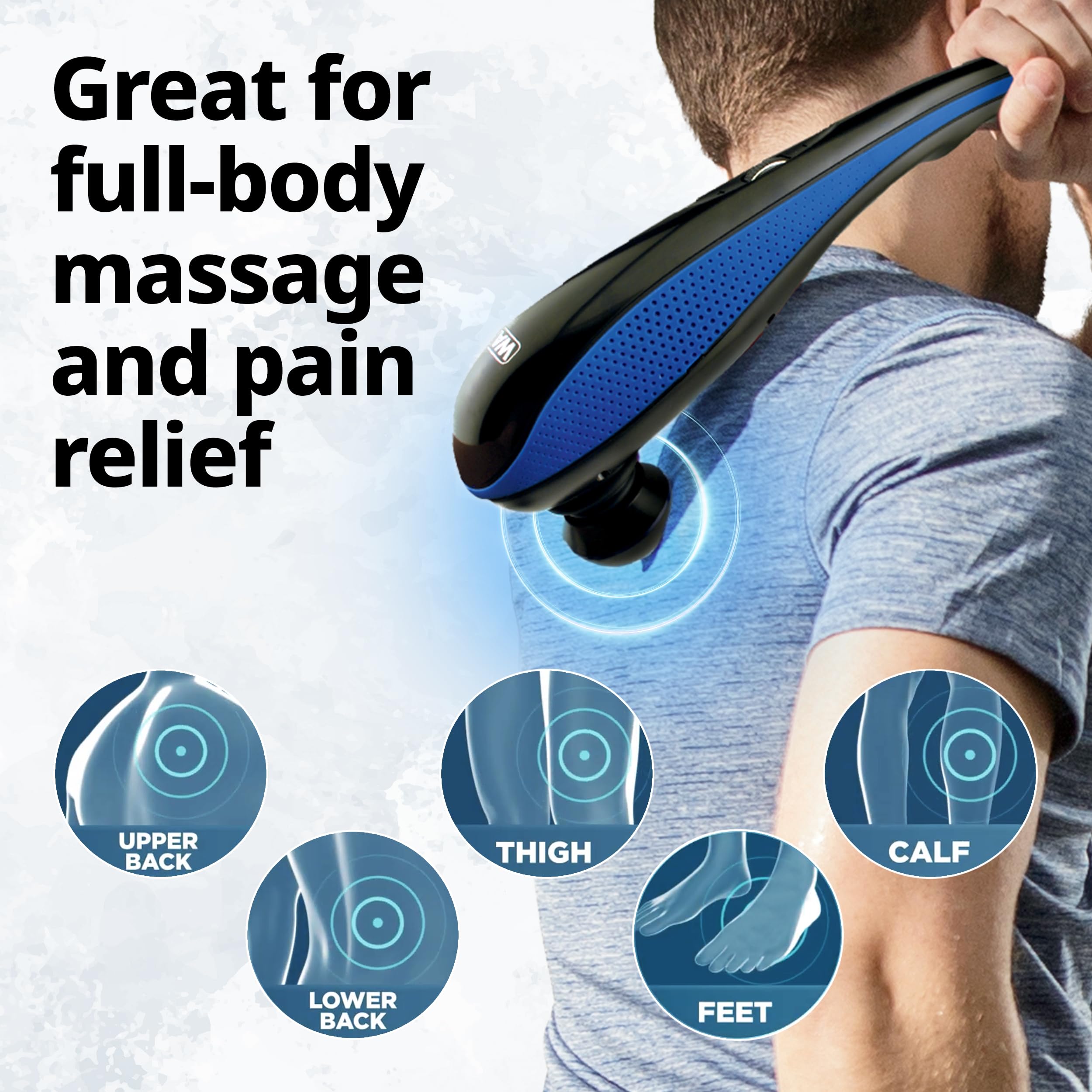 WAHL Deluxe Lithium Ion Deep Tissue Cordless Percussion Therapeutic Handheld Massager for Muscle, Back, Neck, Shoulder, Full Body Pain Relief, Use at Home, Car, Office or Travel, Blue