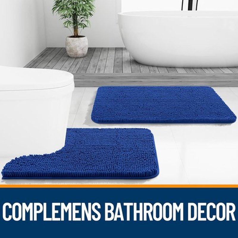 OLANLY Bathroom Runner Rugs - Soft Absorbent Chenille Bath Mat with Rubber Backing | 47x20 Royal Blue