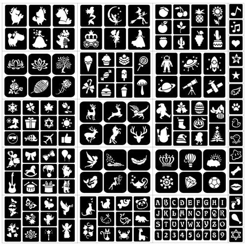 Temporary Tattoo Stencils, Eleanore's Diary Glitter Tattoo Templates for Kids Girls Face Body Art Tattooing, 16 Sheets 167 Original Designs Removable Tattoo Stickers for Party Rainy Days Easter