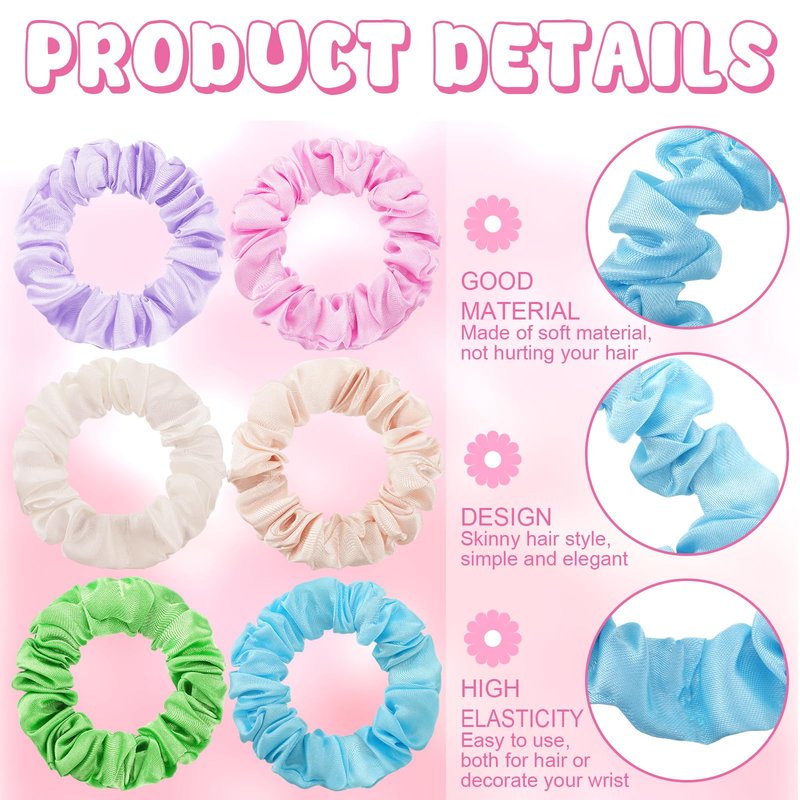 WILLBOND 48 Pieces Pastel Small Scrunchies Bulk Macaron Mini Satin Hair Ties Multicolor Elastic Silk Hair Bands Accessories Ponytail Holders for Women