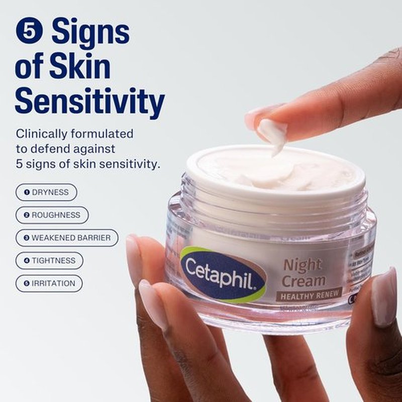 Cetaphil Healthy Renew Night Cream - Skin Tightening & Wrinkle Repair with Peptides | 1.7 Oz, Fragrance-Free