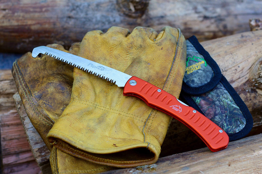 Outdoor Edge 4.4" Flip N' Zip Saw - Lightweight Folding Aluminum Handle Outdoor-Hunting Saw with 65Mn Spring Steel Blade and Triple Ground Teeth for Bone and Wood with Nylon Sheath