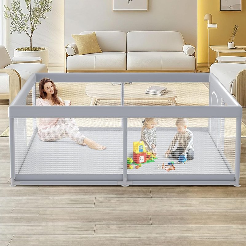 XVISHX Baby Playpen - 79 x 79 Inch Playard for Indoor & Outdoor Use | Soft, Breathable Mesh in Grey