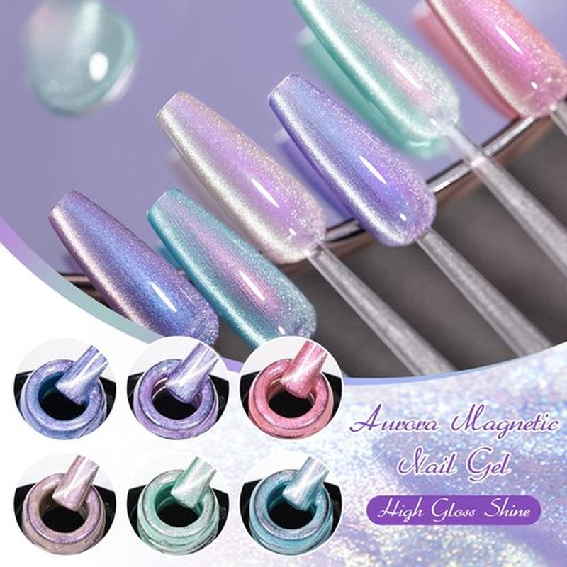 MEET ACROSS Cat Eye Gel Polish Mermaid Glitter Nail Polish Set Soak Off UV LED Light Magic Gel Nail Polish Kit Manicure Nail Art Gift Kit 6 Colors Free Magnet Stick (Mermaid Glitter)