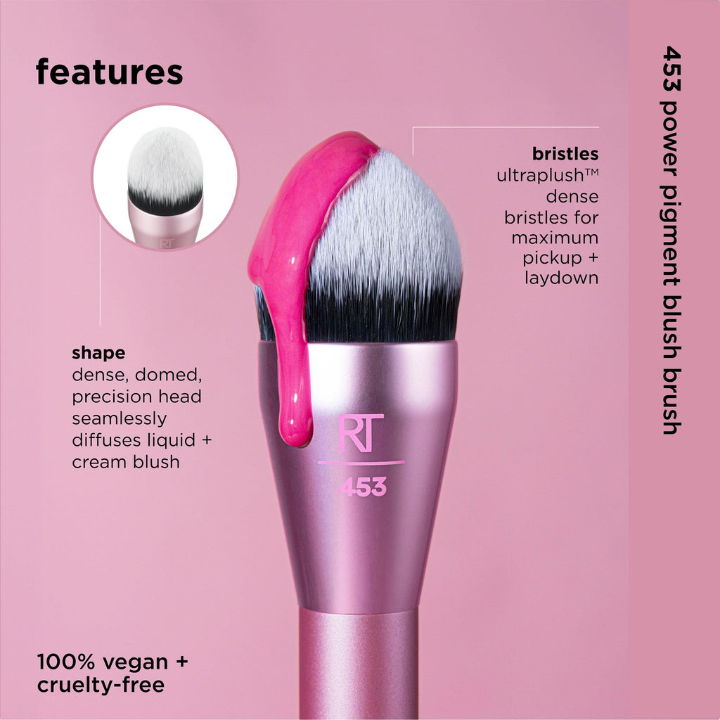 Real Techniques Power Pigment Blush Makeup Brush, Cheek Brush For Liquid & Cream Blush, Dense, Synthetic Bristles, Unique Pointed Shape For Precise Application, Vegan & Cruelty Free, 1 Count