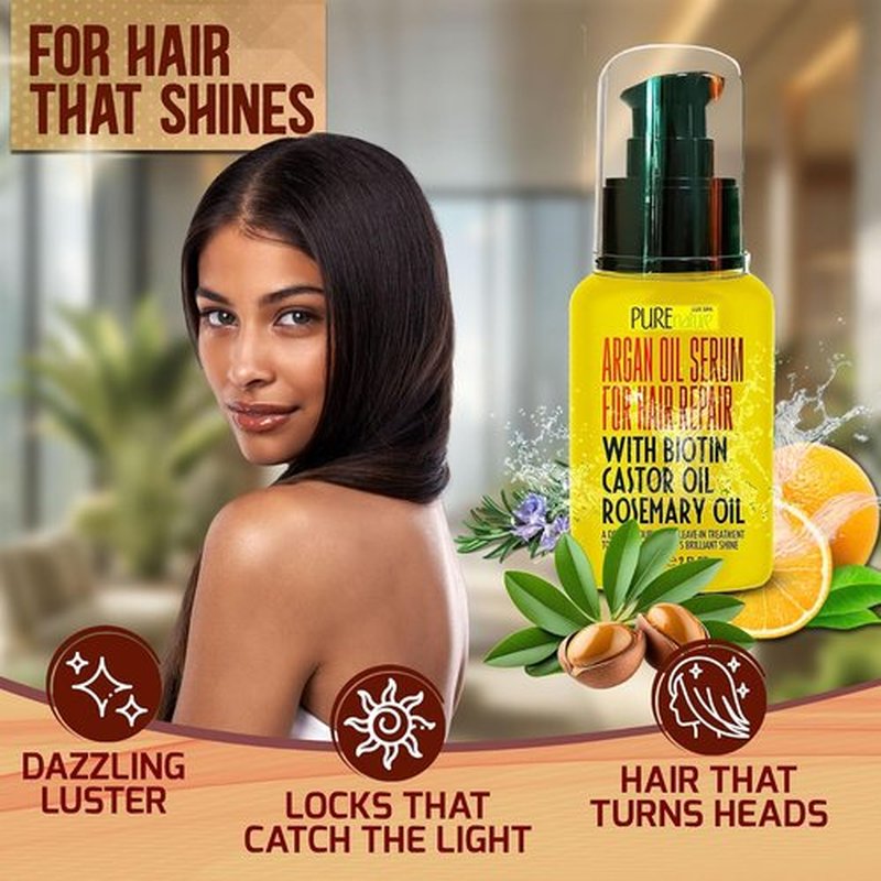 Skiennix Moroccan Argan Oil Hair Serum - Hydrating Anti-Frizz Treatment with Heat Protection | For Curly & Straight Hair