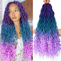 Ombre Faux Locs Crochet Hair 20inch 5Pack(120Strands)Ombre Goddess Locs Crochet Hair Pre Looped Crochet Faux Locs With Curly Ends Faxu Locs Crochet Hair for Black Women(Purple/Lake Blue/Light Purple)