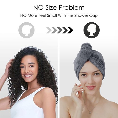 TENSTARS 5 Pack Thicken Microfiber Hair Towel Wrap for Women - Elastic Loop Design - 320GSM Coral Velvet - Quick Dry Hair Turban - 11x28 Inch (Dark Grey)
