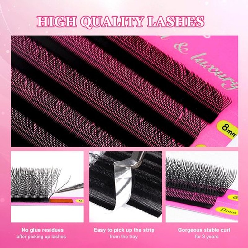TDANCE YY Lash Extensions Premade Volume Eyelash Fans YY Lashes Matte Black W Lashes Extensions(W-6D-0.07-M,8-15 mm)