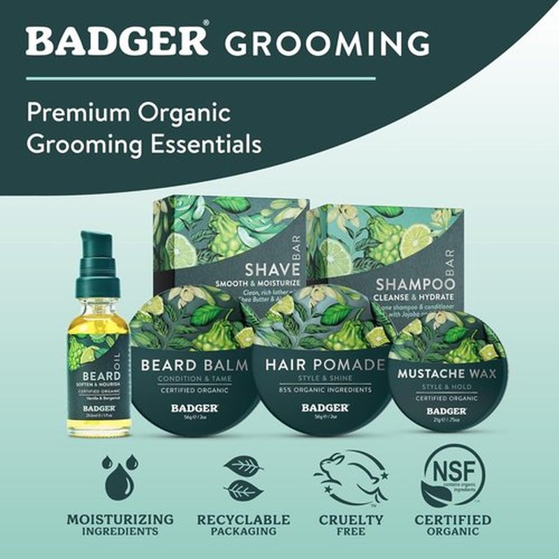Badger Hair Pomade for Men - Organic Medium Hold Hair Pomade with Subtle Scent | 2 oz Tin