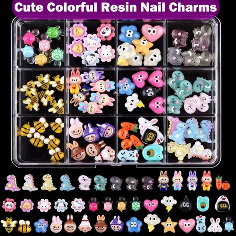 3D Nail Charms and Gems Kit, Color Candy Bow Bees Bear Animals Cartoon Nail Art Charms,Flatback Gems+Gold Bow Nail Studs+Gravel Diamond,Mixed Nail Rhinestones Manicure Kit Nail Art DIY Decoration