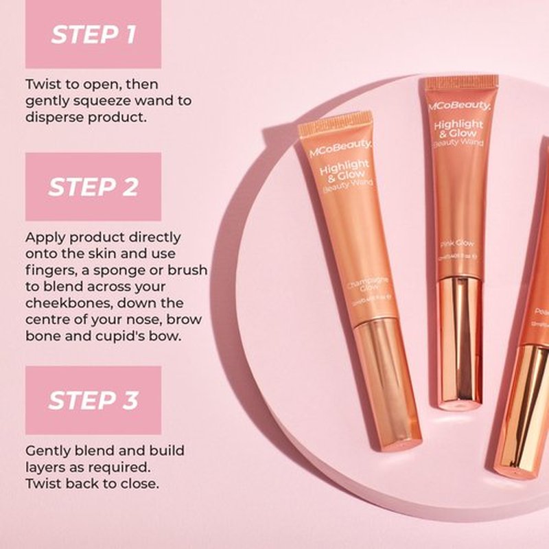MCoBeauty - Highlight and Glow Beauty Wand - Buildable Liquid Highlighter - Champagne Shade - Liquid Cream with Cushion Applicator for Soft, Radiant Finish - Highlighters Makeup