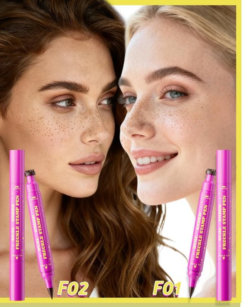 Berinist 2 Color Faux Freckle Stamp Pen Kit, Upgrade Dual Ended 2-in-1 Waterproof Fake Freckle Pen with Multi-Prong Freckles Stamp Head for Women to Easily Create Natural Long-Lasting Sunkissed Makeup