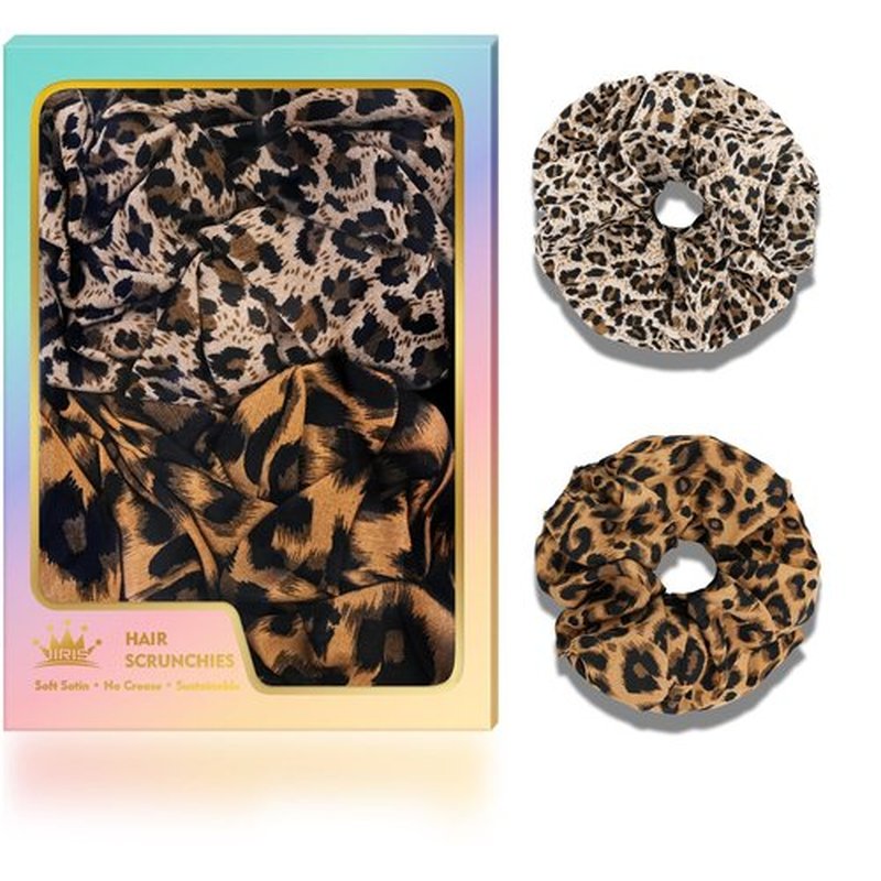 JIRIS 2Pcs Big Leopard Hair Scrunchies for Women, Fashion No Crease Hair Ties for Thin Thick Hair,Soft Hair Bands No Damage for Girls, Ideal Gifts for Women (Set 13)