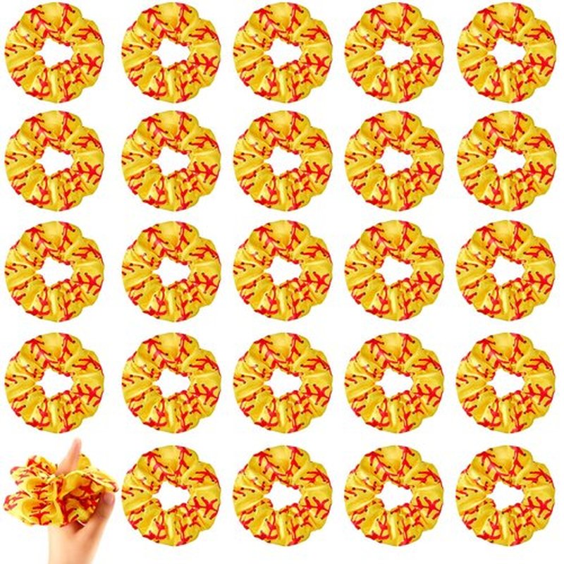 24 Pcs Softball Scrunchies Yellow Softball Party Favors Bulk Hair Ties Satin Hair Scrunchies Soccer Gifts for Team Accessories Sport Lovers Player and Teams Sports Hairbands Ponytail Holders