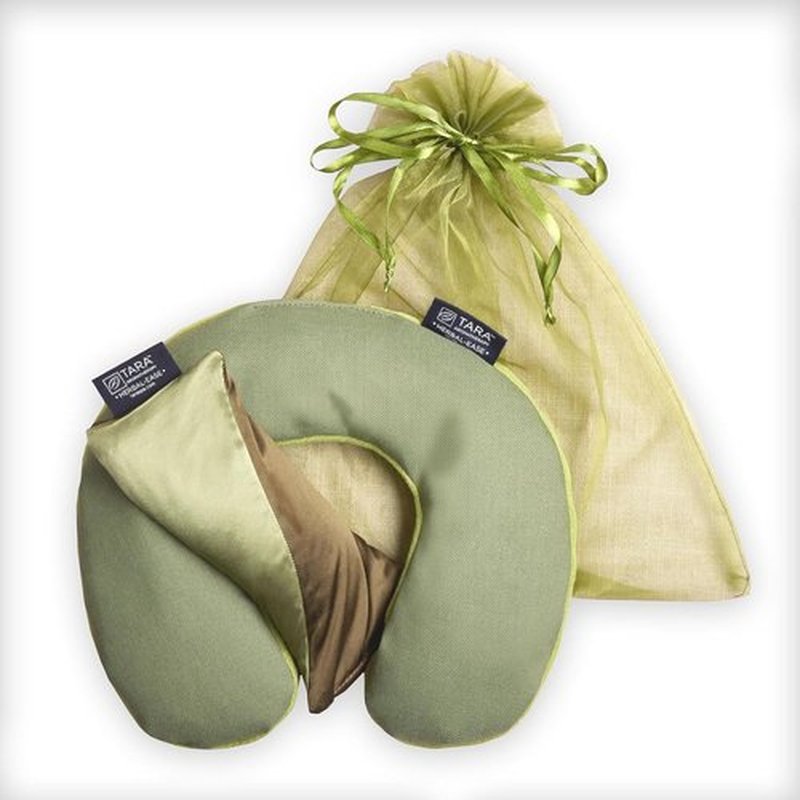 TARA Spa Therapy Herbal-Ease Aromatherapy Pillow Set - Neck & Silk Eye Pillow in Green Olive