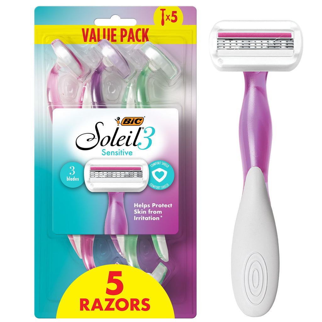BIC Soleil 3 Sensitive Womens Disposable Razors, 5-Pack, Triple Blade