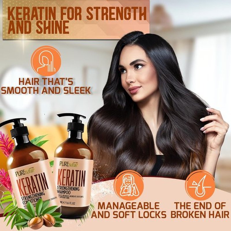 Keratin Shampoo and Conditioner Set - Sulfate & Paraben Free - Anti-Frizz, Collagen-Enriched for Dry, Curly Hair