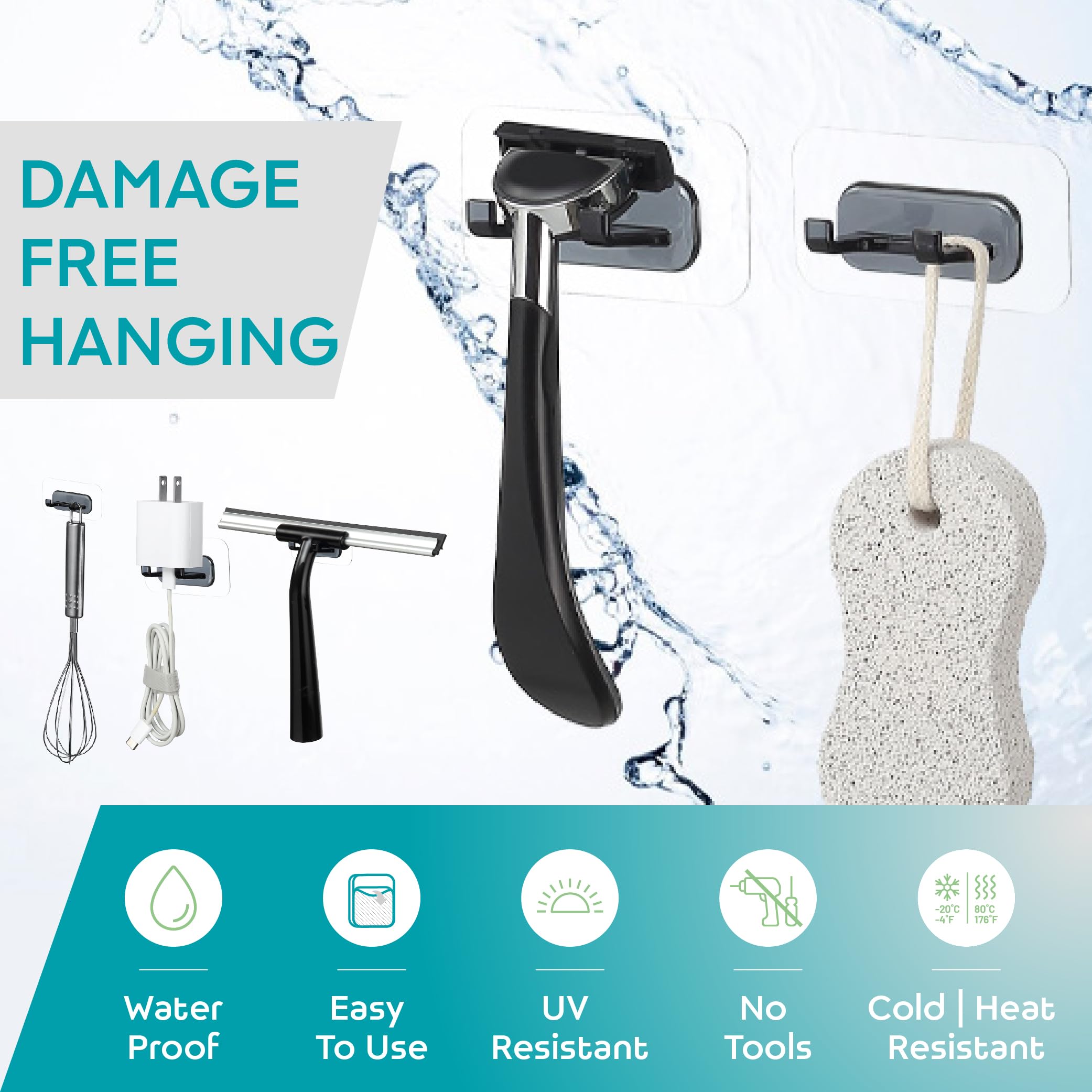 Hook LAB Shower Razor Holder, 2-Pack, No-Drill Adhesive Hooks - Black