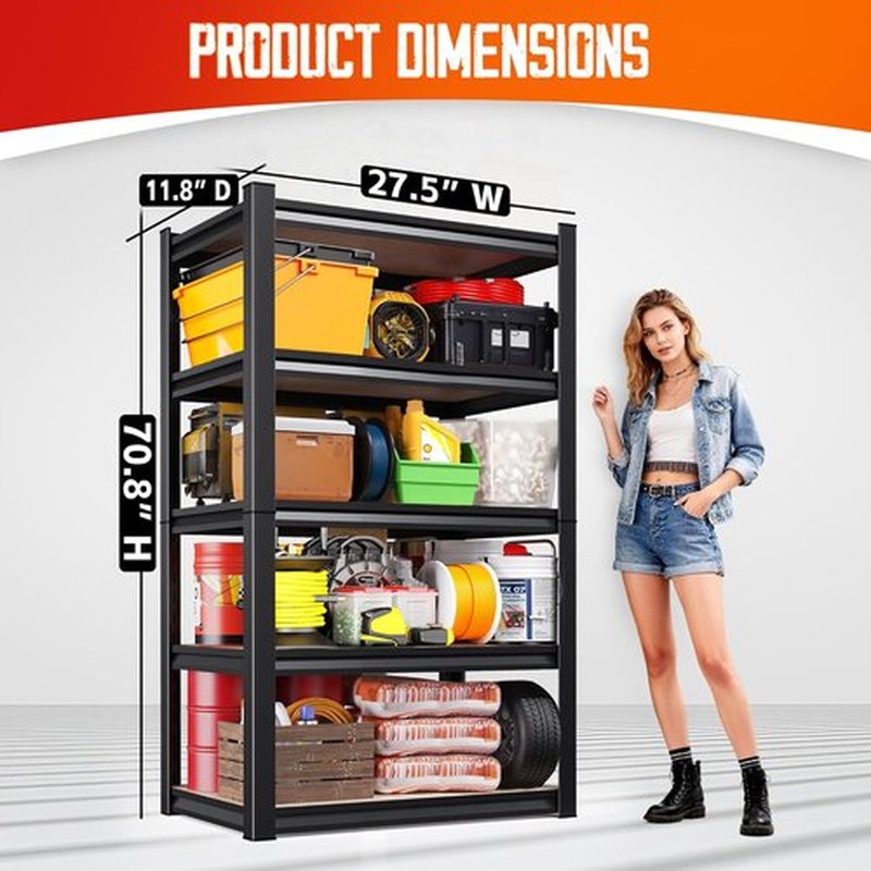 Heavy Duty Garage Shelving Units by [Brand Name] - 5-Tier Adjustable Steel Storage Rack Set | 71" H x 28" W x 12" D - Ideal for Warehouse, Pantry & Basement