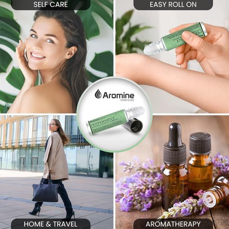 Peppermint Essential Oil Roll-On | Premium Therapeutic Grade, Pre-Diluted 10ml (Pack of 2)